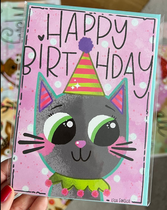 Cat in Hat Birthday Card